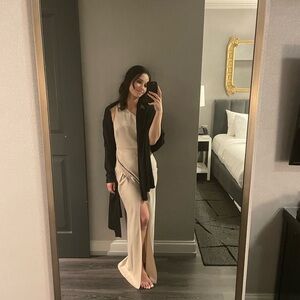 BHLDN Dylan one-shoulder satin side slit gown in Champagne